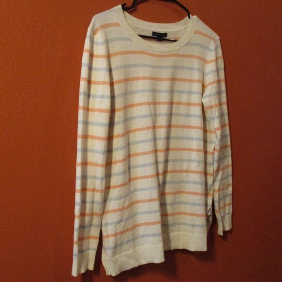 Tommy Hilfiger Woman Medium White Blue Orange Stripe Long Sleeve Sweater - Picture 2 of 6